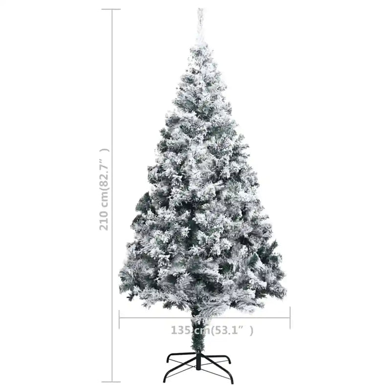 Artificial Pre-lit Christmas Tree with Flocked Snow Green 210cm