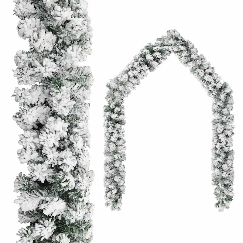 Christmas Garland with LEDs&Flocked Snow Green 5 m PVC