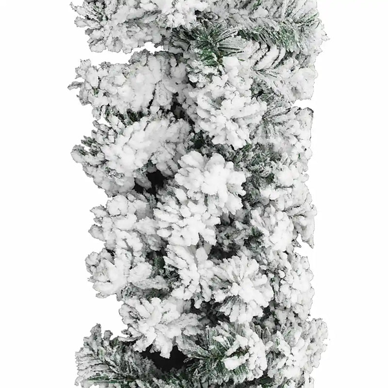 Christmas Garland with LEDs&Flocked Snow Green 5 m PVC