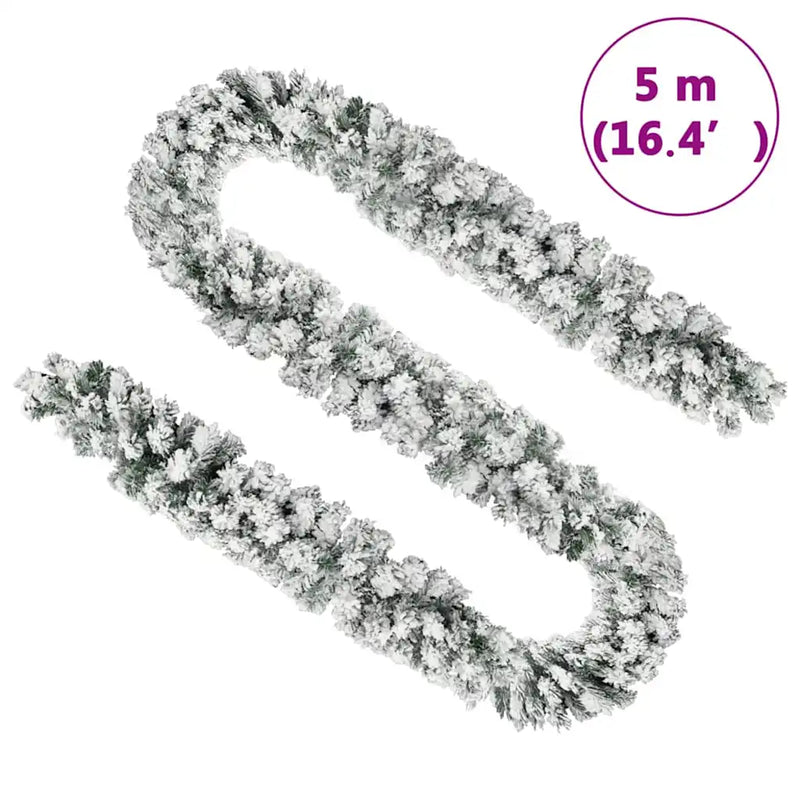 Christmas Garland with LEDs&Flocked Snow Green 5 m PVC