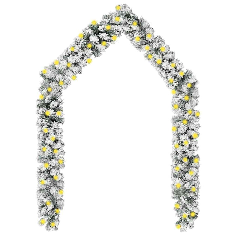 vidaXL Christmas Garland with LEDs&Flocked Snow Green 10 m PVC