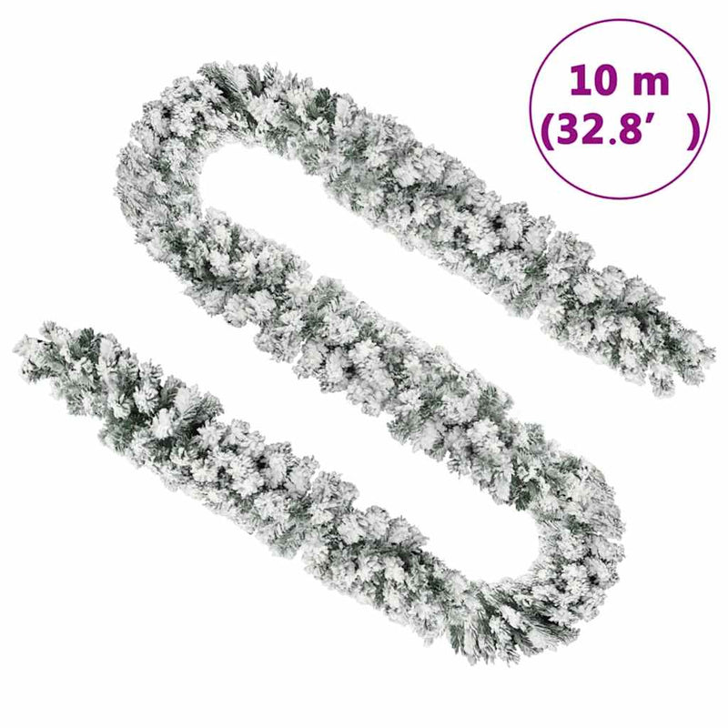vidaXL Christmas Garland with LEDs&Flocked Snow Green 10 m PVC