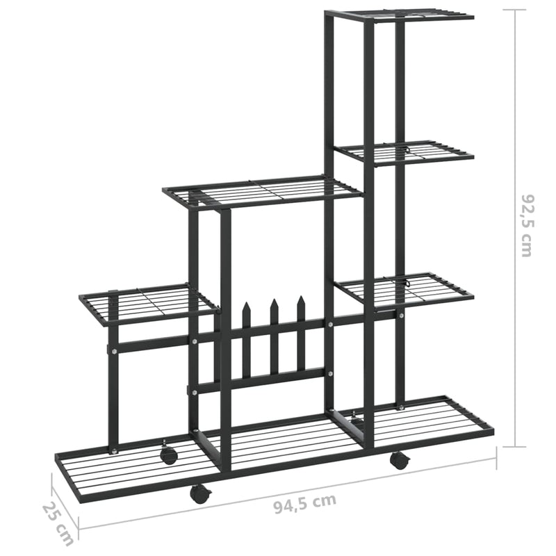 vidaXL Flower Stand with Wheel 94.5x25x92.5 cm Black Metal