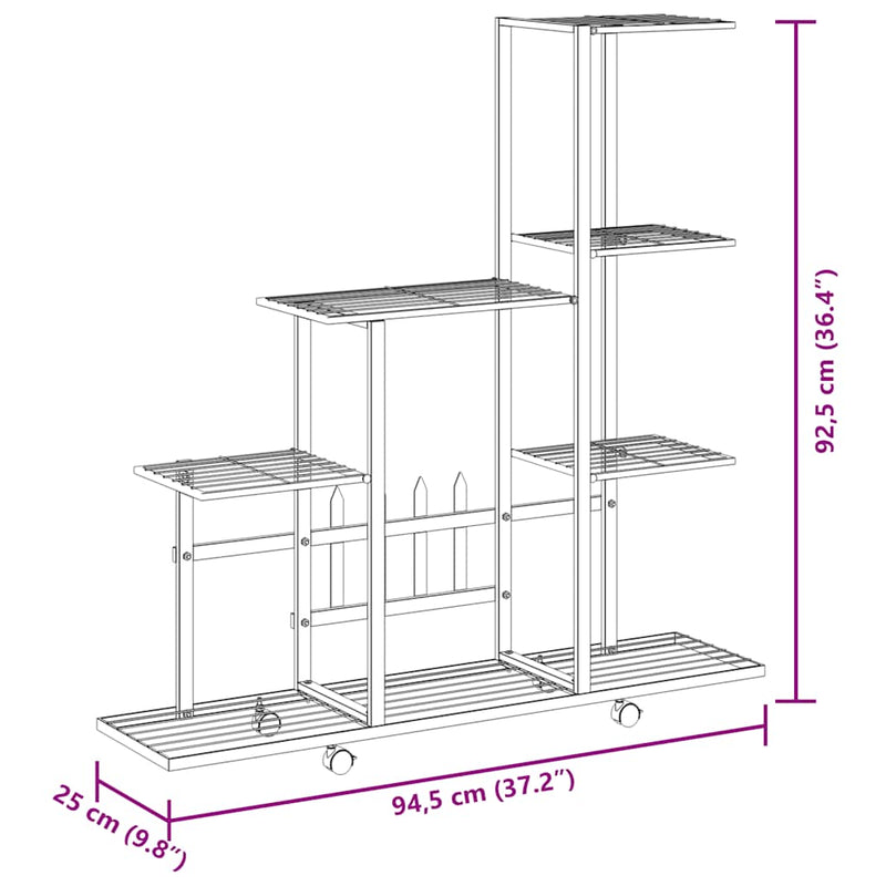 vidaXL Flower Stand with Wheel 94.5x25x92.5 cm Black Metal