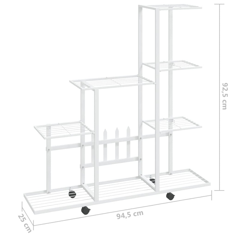 vidaXL Flower Stand with Wheel 94.5x25x92.5 cm White Metal