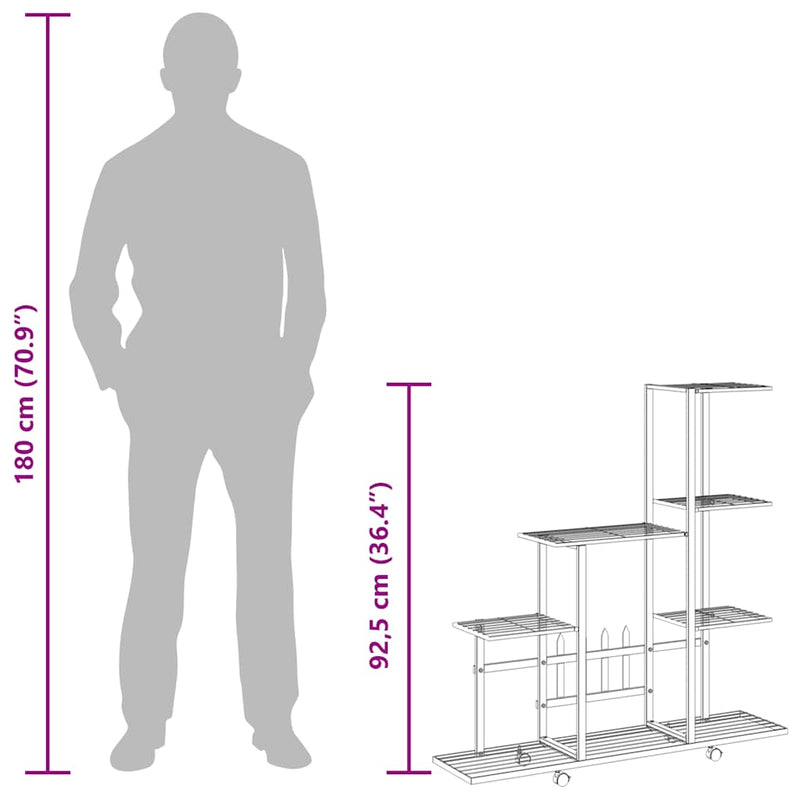 vidaXL Flower Stand with Wheel 94.5x25x92.5 cm White Metal