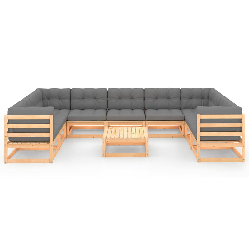 vidaXL 10 Piece Garden Lounge Set with Cushions Solid Pinewood