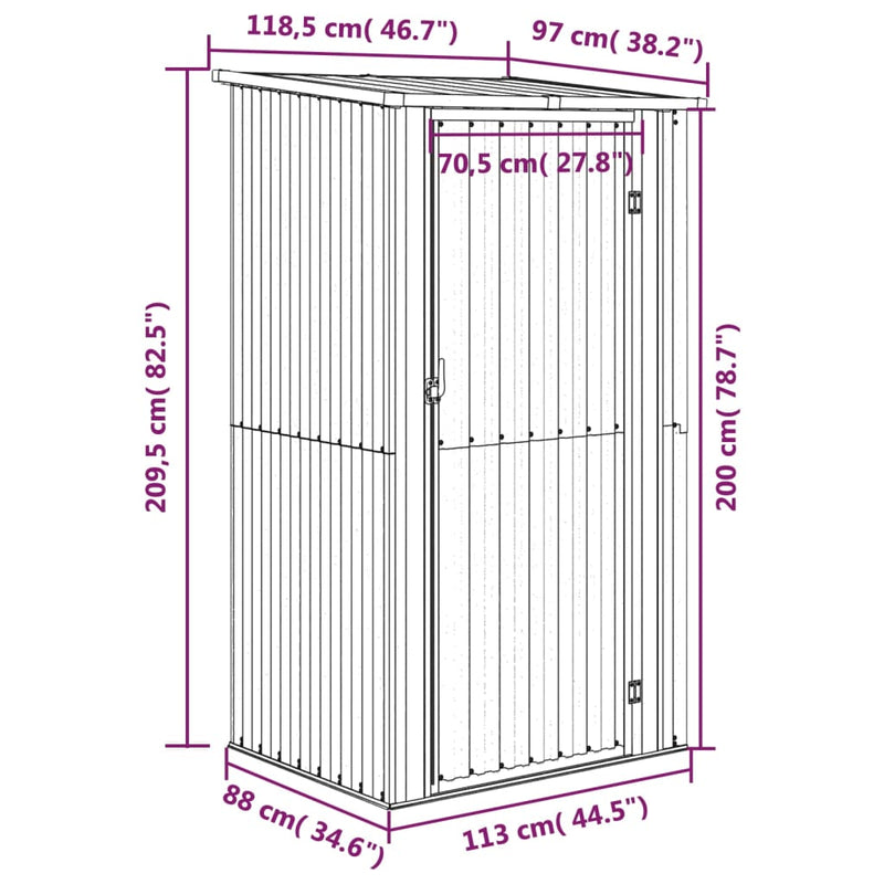 vidaXL Garden Shed Grey 118.5x97x209.5 cm Galvanised Steel