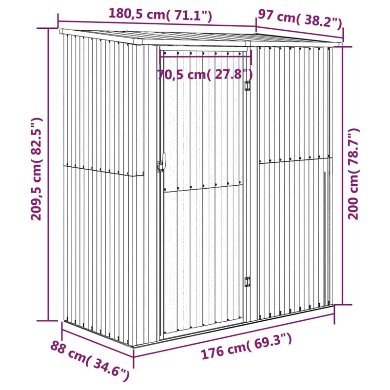 vidaXL Garden Shed 180.5x97x209.5 cm Galvanised Steel Wooden Look