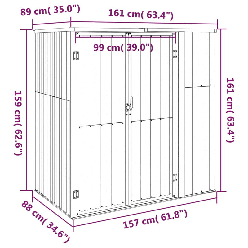 vidaXL Garden Tool Shed Grey 161x89x161 cm Galvanised Steel