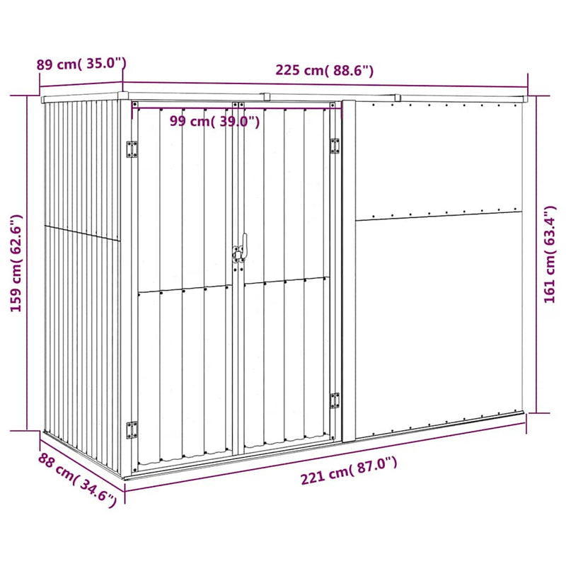 vidaXL Garden Tool Shed Green 225x89x161 cm Galvanised Steel