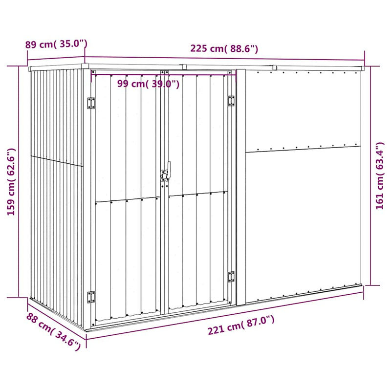 vidaXL Garden Tool Shed Anthracite 225x89x161 cm Galvanised Steel