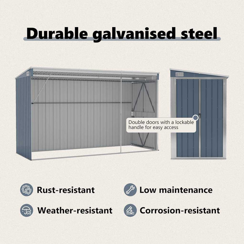 vidaXL Wall-mounted Garden Shed Grey 118x288x178 cm Galvanised Steel