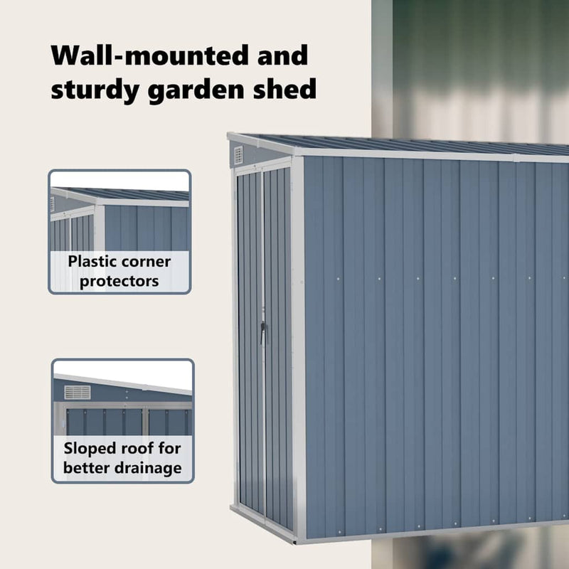 vidaXL Wall-mounted Garden Shed Grey 118x288x178 cm Galvanised Steel
