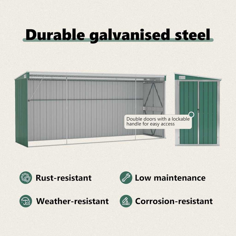 vidaXL Wall-mounted Garden Shed Green 118x382x178 cm Galvanised Steel