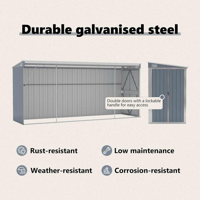 vidaXL Wall-mounted Garden Shed Grey 118x382x178 cm Galvanised Steel