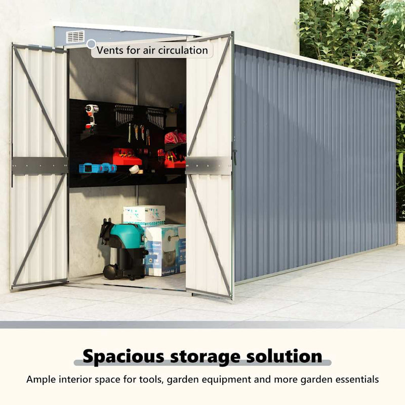 vidaXL Wall-mounted Garden Shed Grey 118x382x178 cm Galvanised Steel