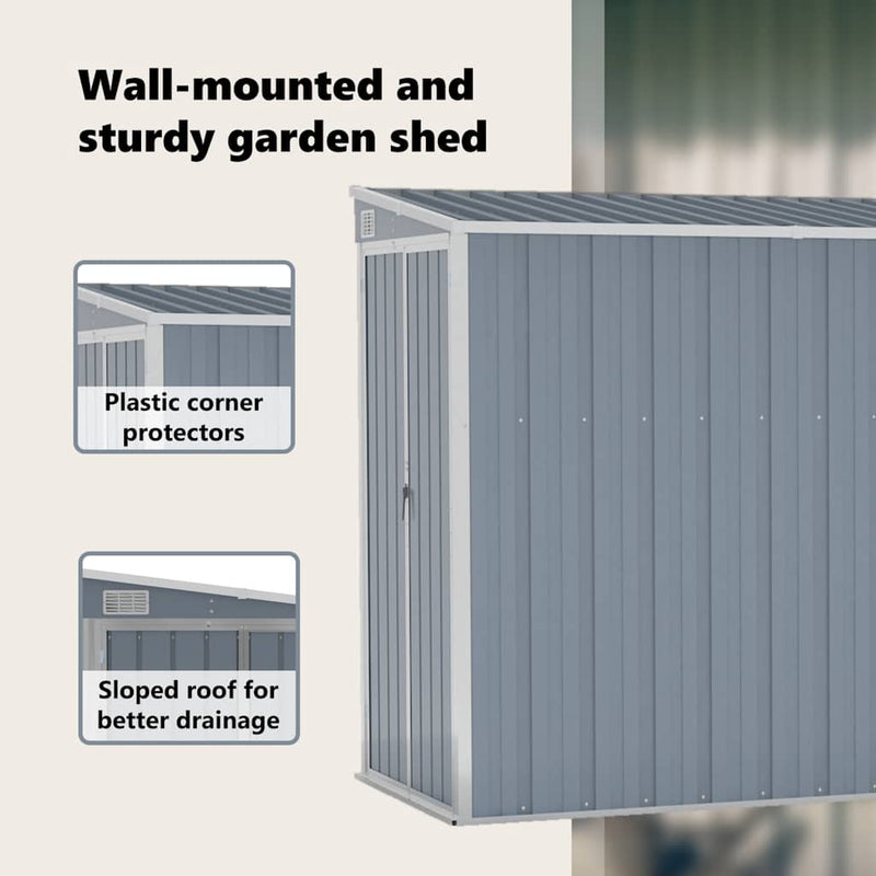 vidaXL Wall-mounted Garden Shed Grey 118x382x178 cm Galvanised Steel