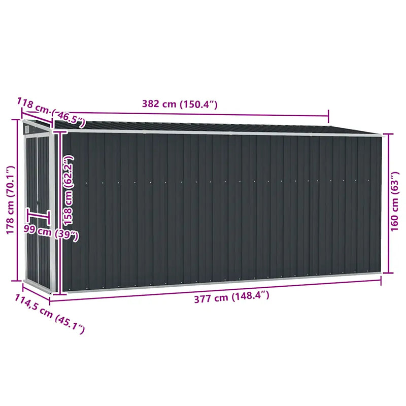 Wall-mounted Garden Shed Anthracite 118x382x178 cm Steel