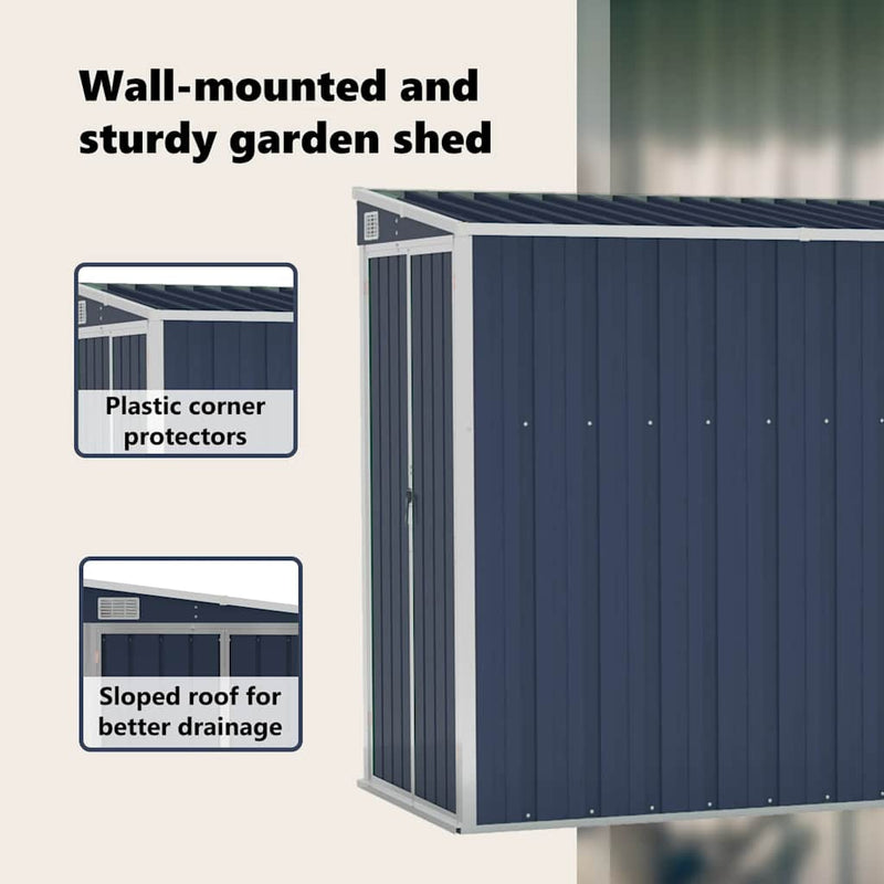 vidaXL Wall-mounted Garden Shed Anthracite 118x382x178 cm Steel