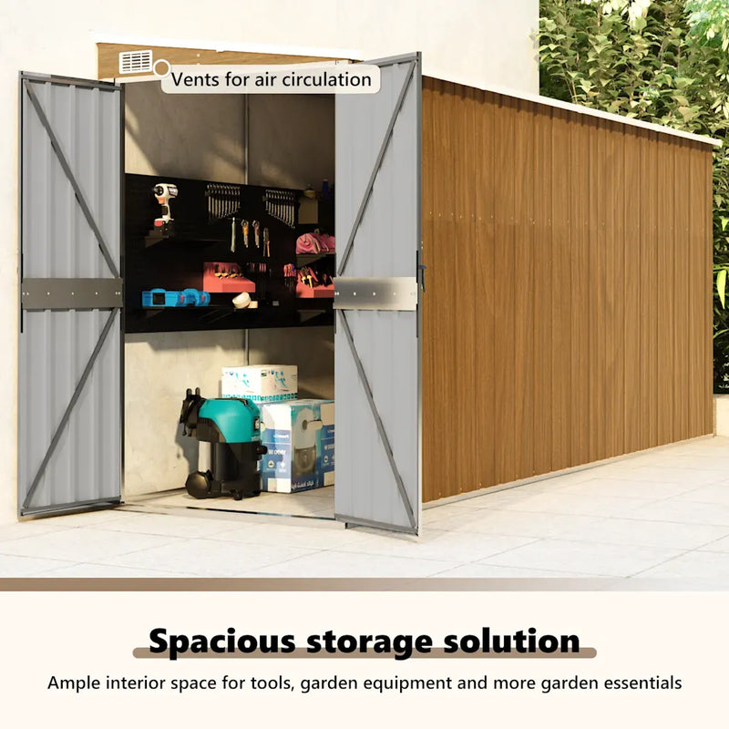 Wall-mounted Garden Shed Brown 118x382x178 cm Galvanised Steel
