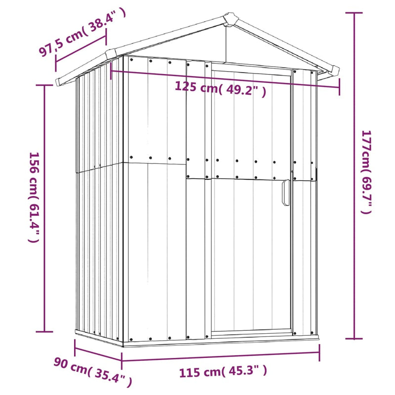 vidaXL Garden Shed Anthracite 126x97.5x177 cm Galvanised Steel