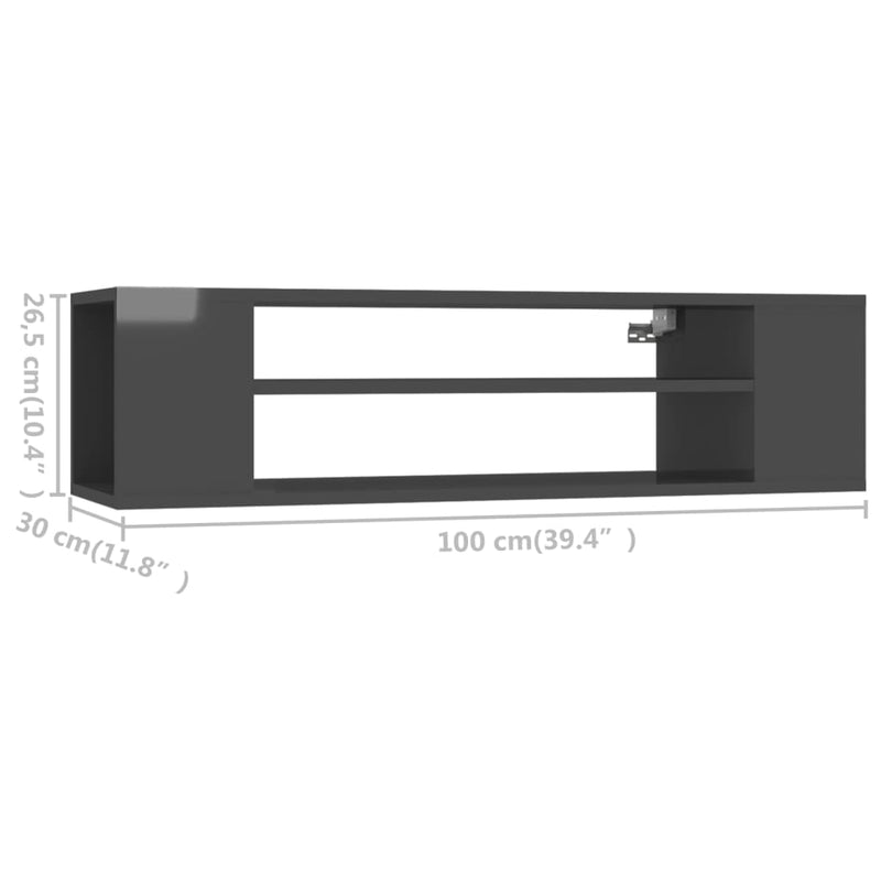 vidaXL Hanging TV Cabinet High Gloss Grey 100x30x26.5 cm Engineered Wood
