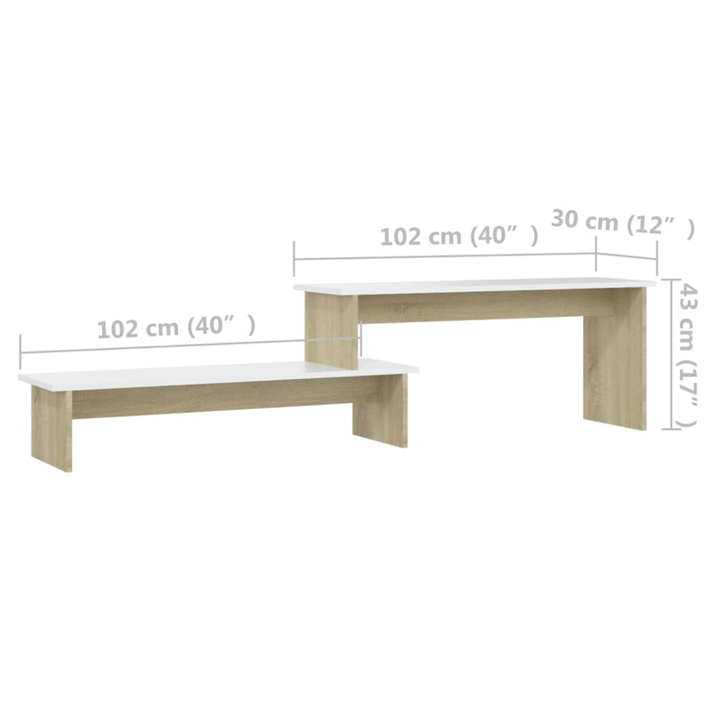 vidaXL TV Cabinet Sonoma Oak and White 180x30x43 cm Engineered Wood