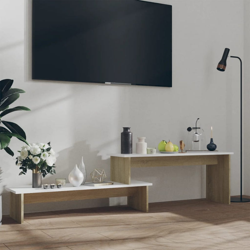 vidaXL TV Cabinet Sonoma Oak and White 180x30x43 cm Engineered Wood