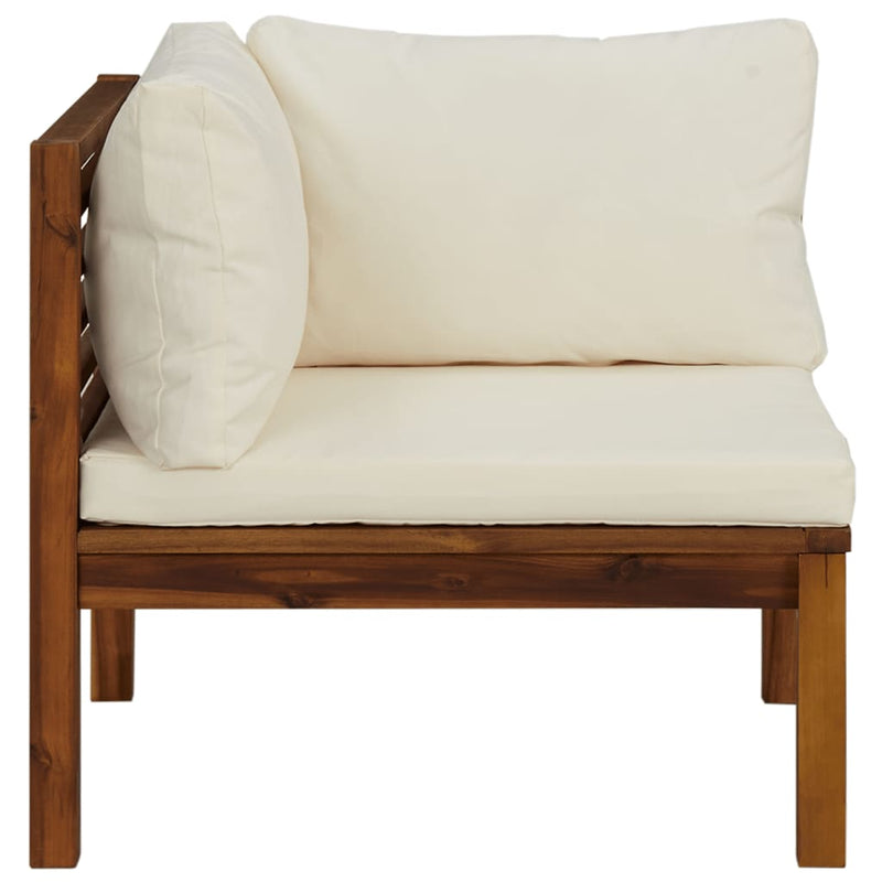 Sectional Corner Sofa with Cream White Cushion Acacia Wood