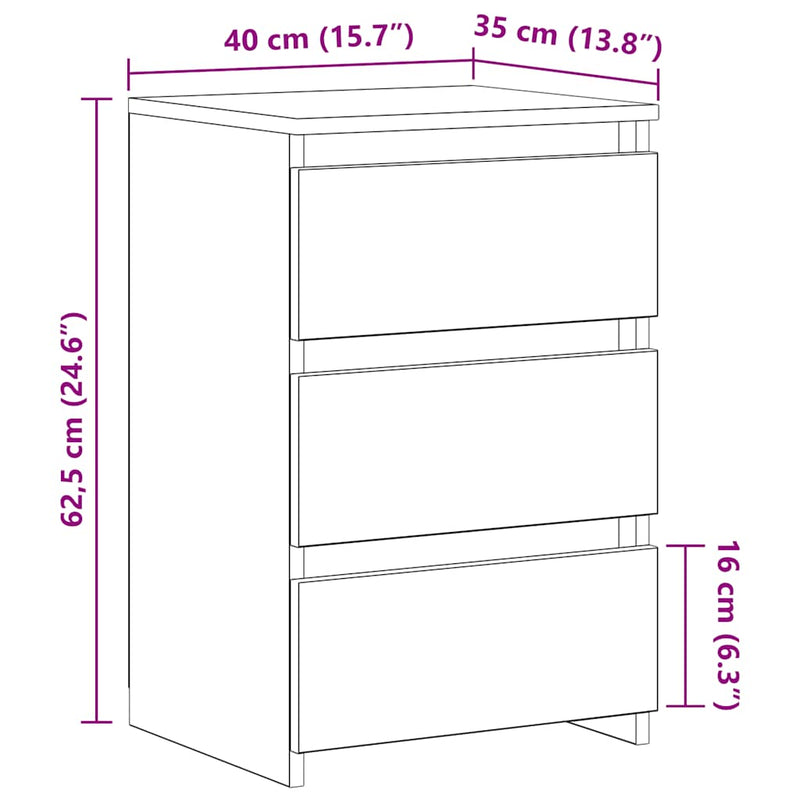 vidaXL Bed Cabinets 2 pcs White 40x35x62.5 cm Engineered Wood