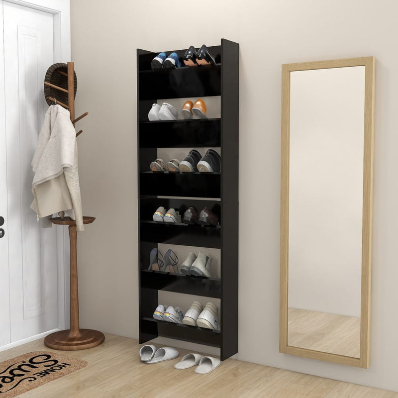 vidaXL Wall Shoe Cabinets 2 pcs Black 60x18x90 cm Engineered Wood