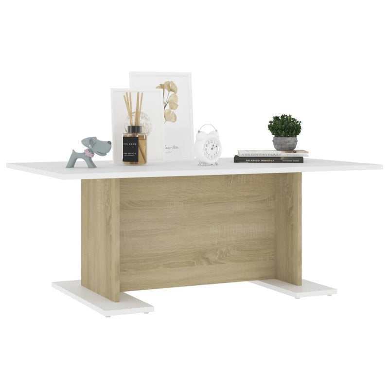 vidaXL Coffee Table White and Sonoma Oak 103.5x60x40 cm Engineered Wood