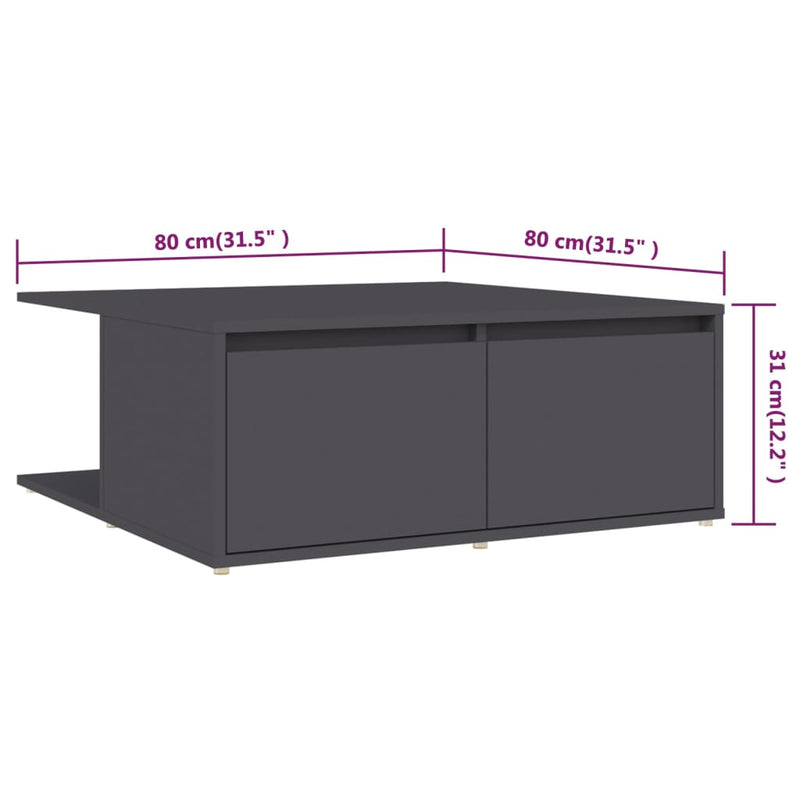 vidaXL Coffee Table Grey 80x80x31 cm Engineered Wood