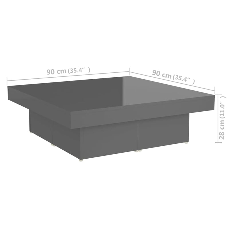 vidaXL Coffee Table High Gloss Grey 90x90x28 cm Engineered Wood