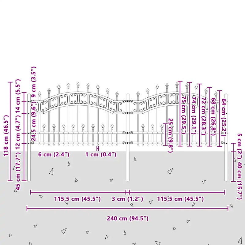 Garden Fence KAMPEN with Spear Top Black 240x75 cm Steel