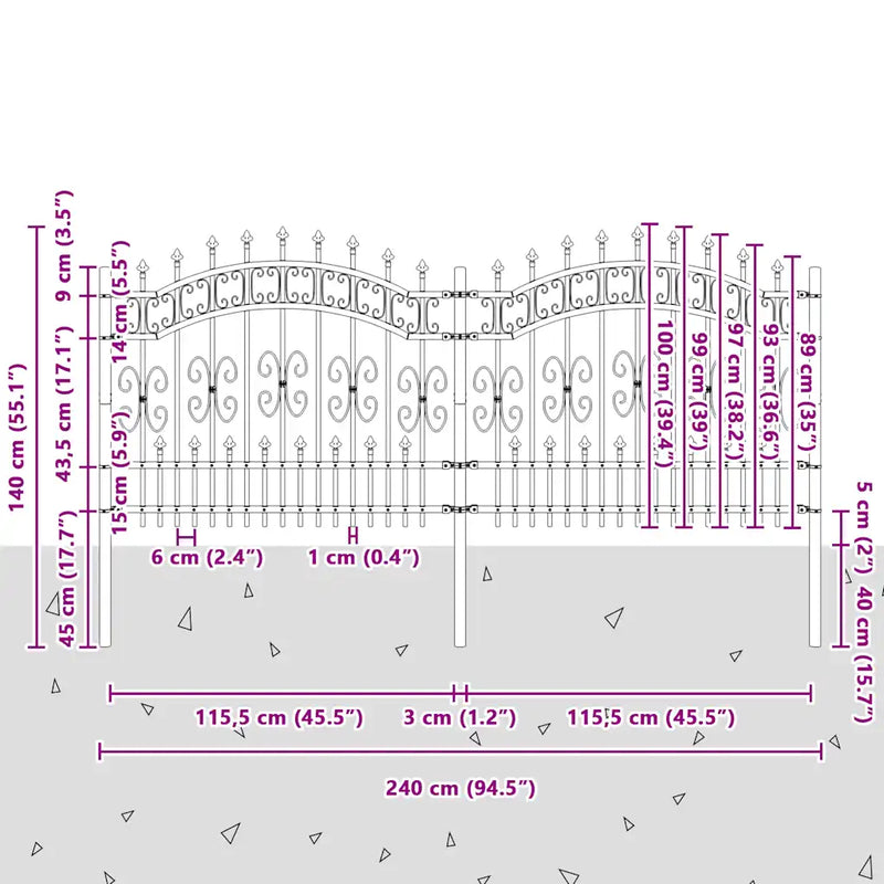 Garden Fence KAMPEN with Spear Top Black 240x100 cm Steel