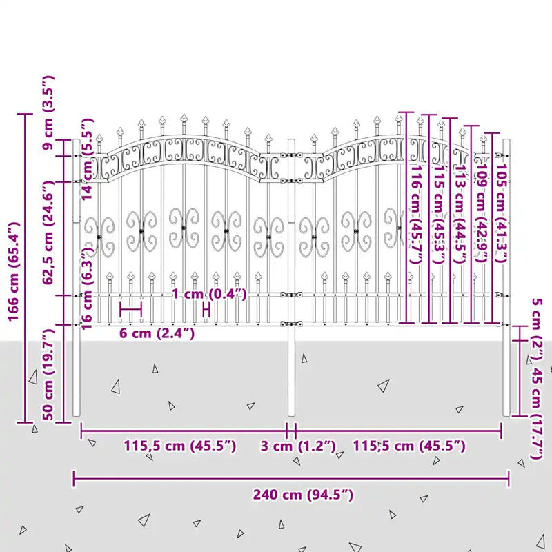 Garden Fence KAMPEN with Spear Top Black 240x125 cm Steel