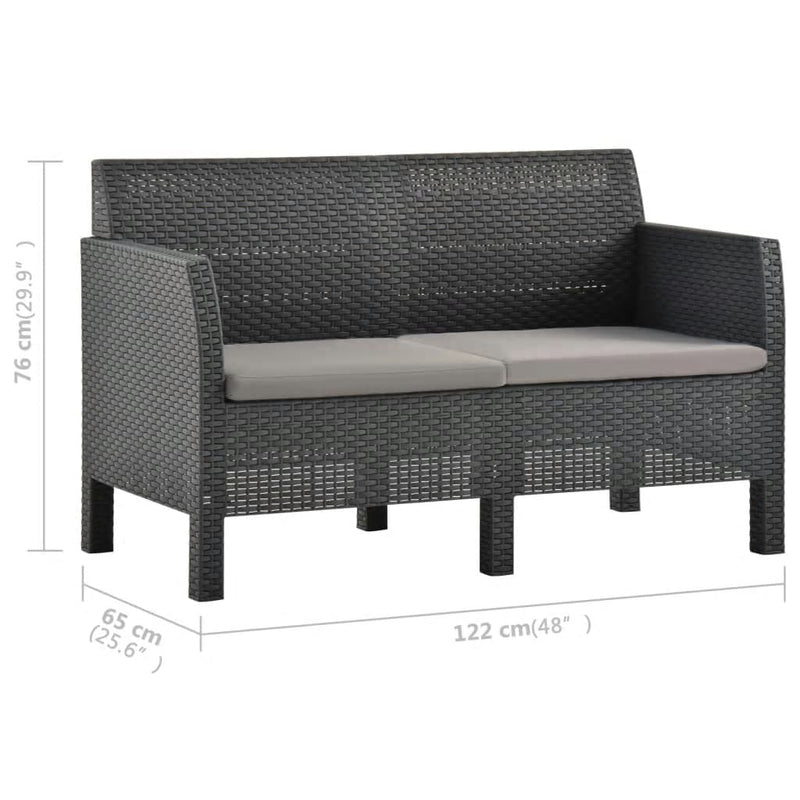3 Piece Garden Lounge Set with Cushions PP Rattan Anthracite