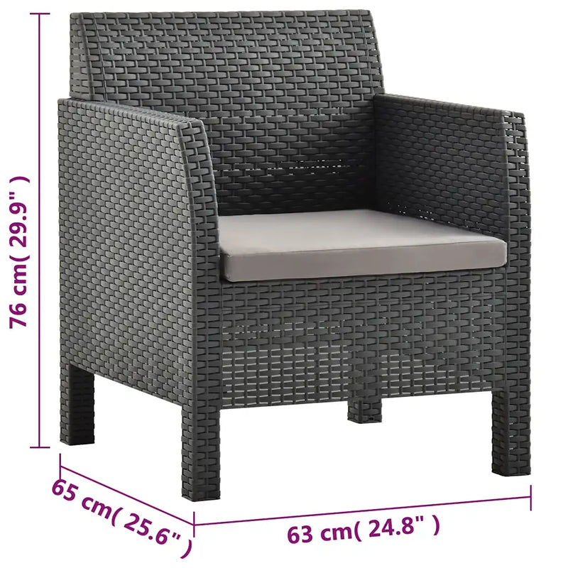 3 Piece Garden Lounge Set with Cushions PP Rattan Anthracite