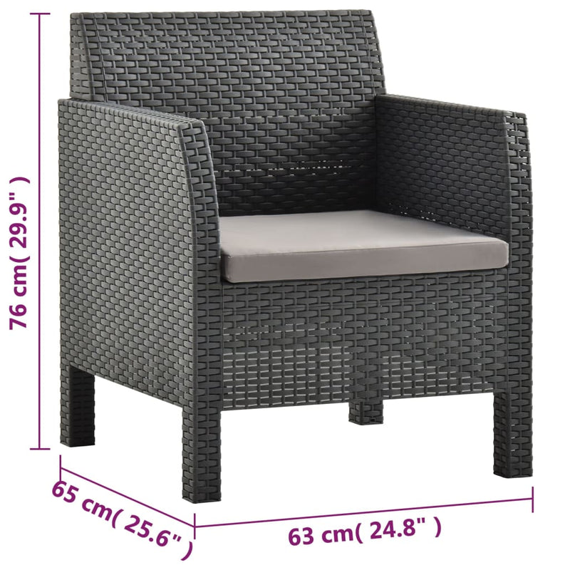 3 Piece Garden Lounge Set with Cushions PP Rattan Anthracite