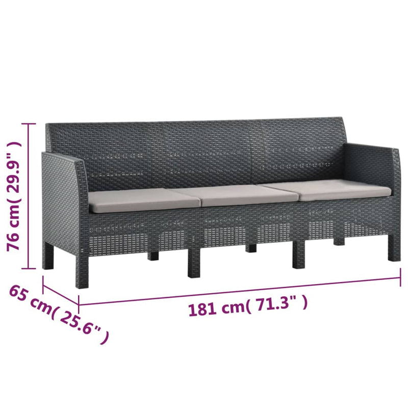vidaXL 3 Piece Garden Lounge Set with Cushions PP Rattan Anthracite