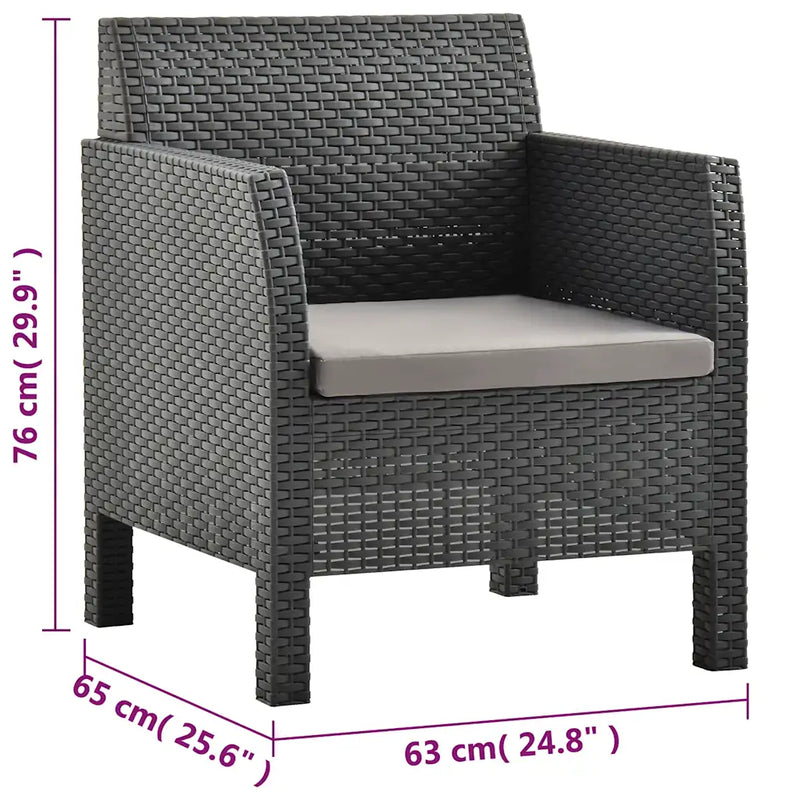 3 Piece Garden Lounge Set with Cushions PP Rattan Anthracite