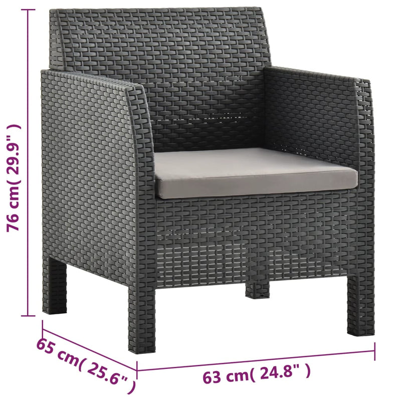 vidaXL 3 Piece Garden Lounge Set with Cushions PP Rattan Anthracite