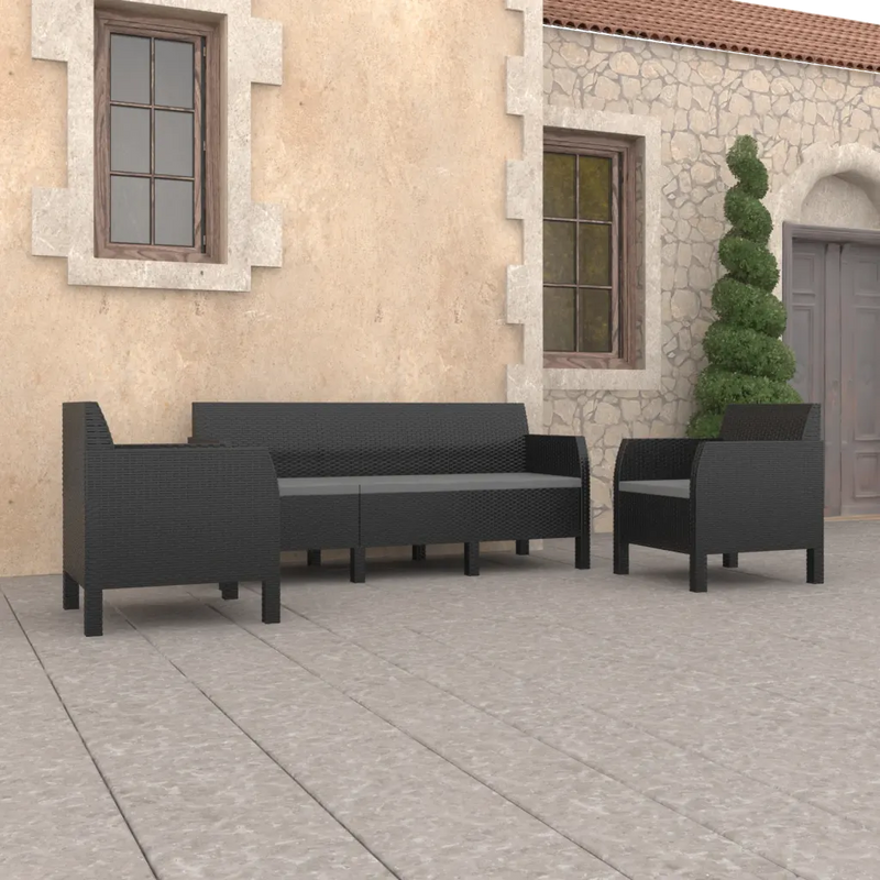 3 Piece Garden Lounge Set with Cushions PP Rattan Anthracite