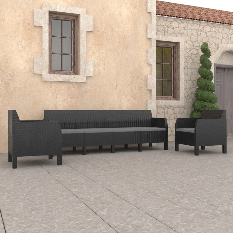 3 Piece Garden Lounge Set with Cushions PP Rattan Anthracite