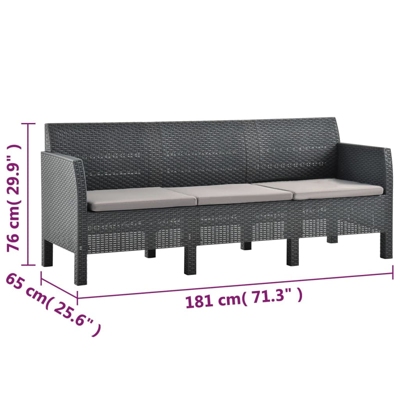 2 Piece Garden Lounge Set with Cushions PP Rattan Anthracite