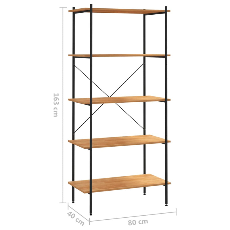 5-Tier Shelving Unit Black and Oak 80x40x163 cm