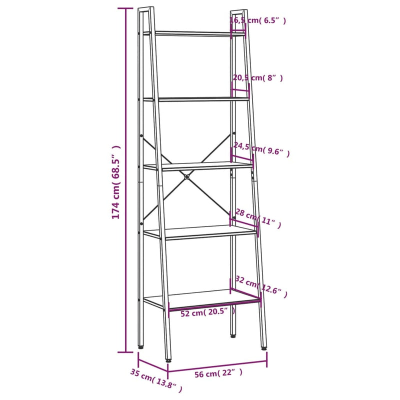 vidaXL 5-Tier Standing Shelf Light Brown and Black 56x35x174 cm