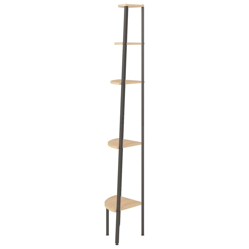 vidaXL 5-Tier Corner Shelf Light Brown and Black 45.5x31.5x180 cm